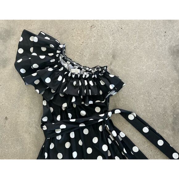 Caroline Constas Rhea Polka Dot One Shoulder Gown Sz M Ruffle Lightweight Belted - Picture 8 of 11